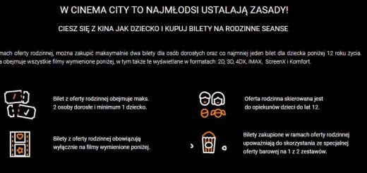 Cinema City – Bilet do kina za 10pln dla wszystkich w ramach oferty rodzinnej – Dorośli płacą tyle co dziecko!