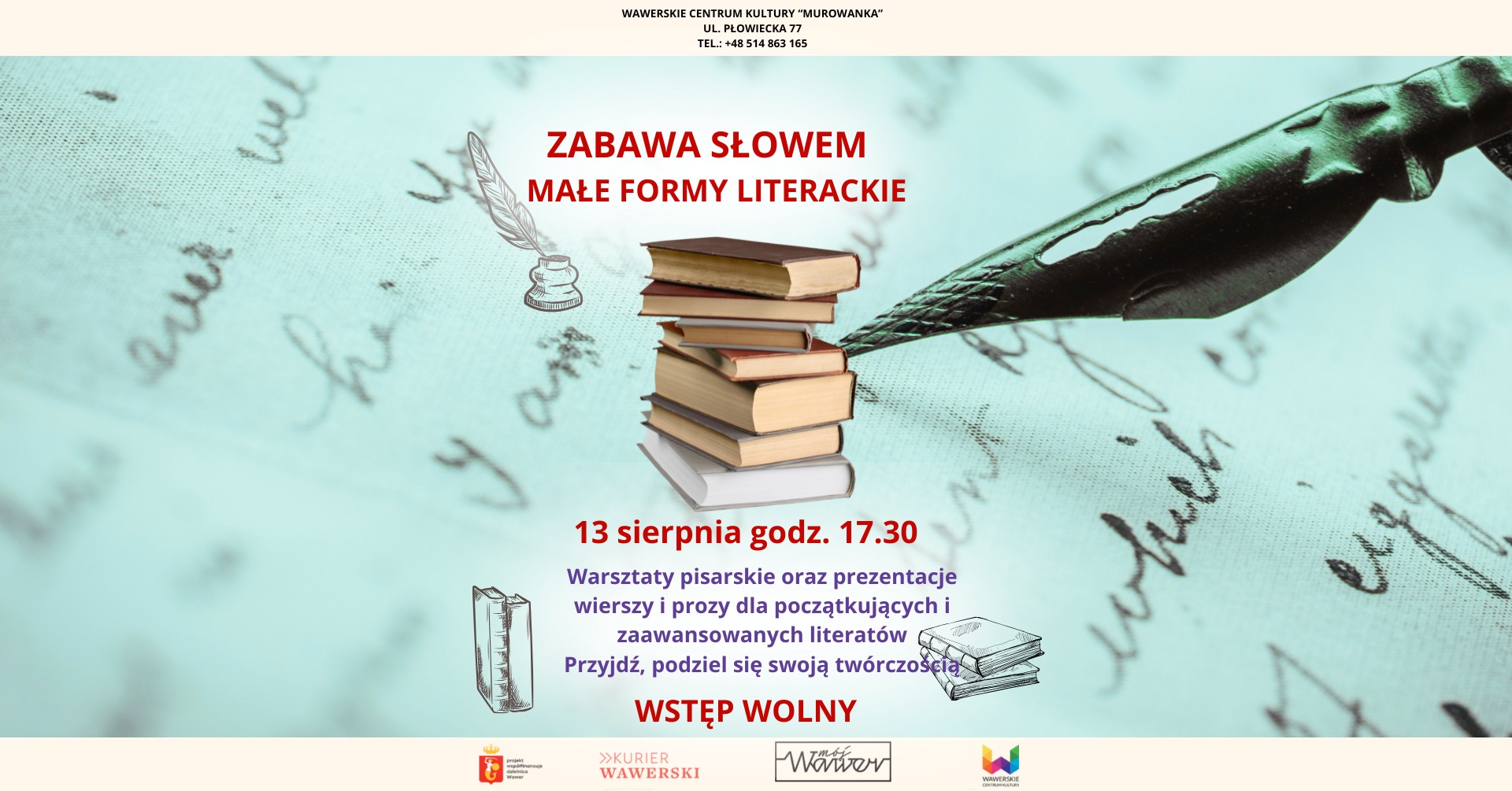ZABAWA SŁOWEM – MAŁE FORMY LITERACKIE | 13 sierpnia 2026 | Wawer |…