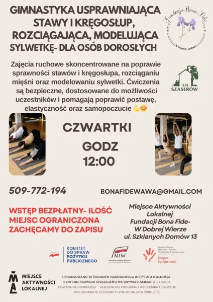 Gimnastyka usprawniająca stawy i kręgosłup, rozciągająca, modelująca sylwetkę