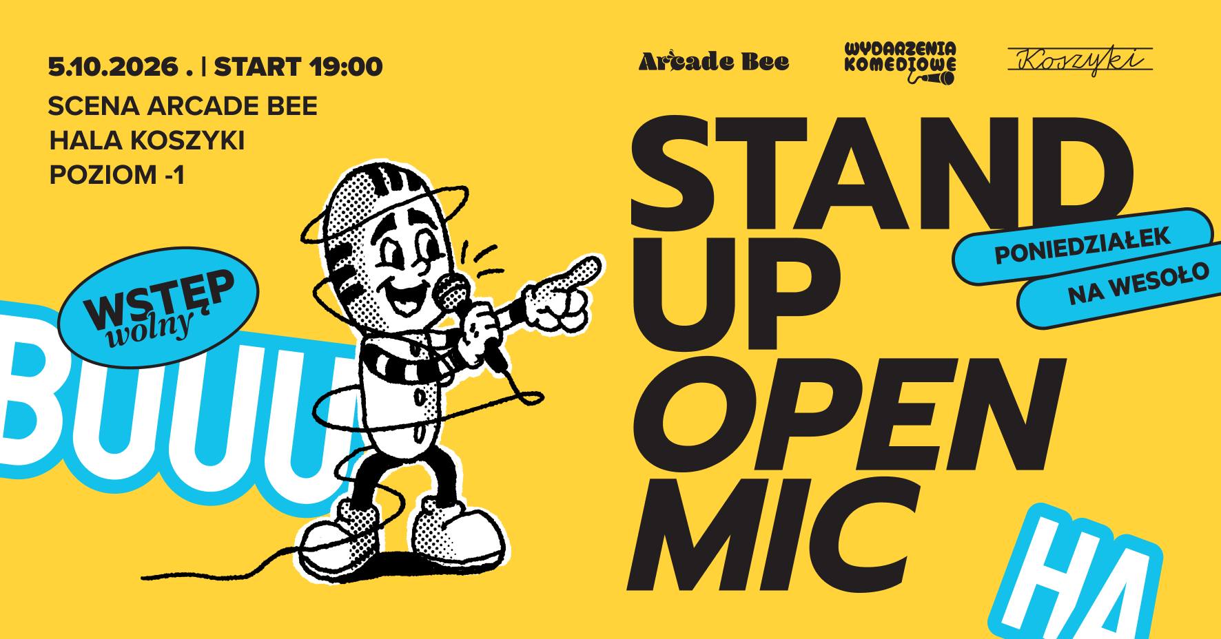 Stand Up Open Mic Arcade Bee Hala Koszyki x Wydarzenia Komediowe
